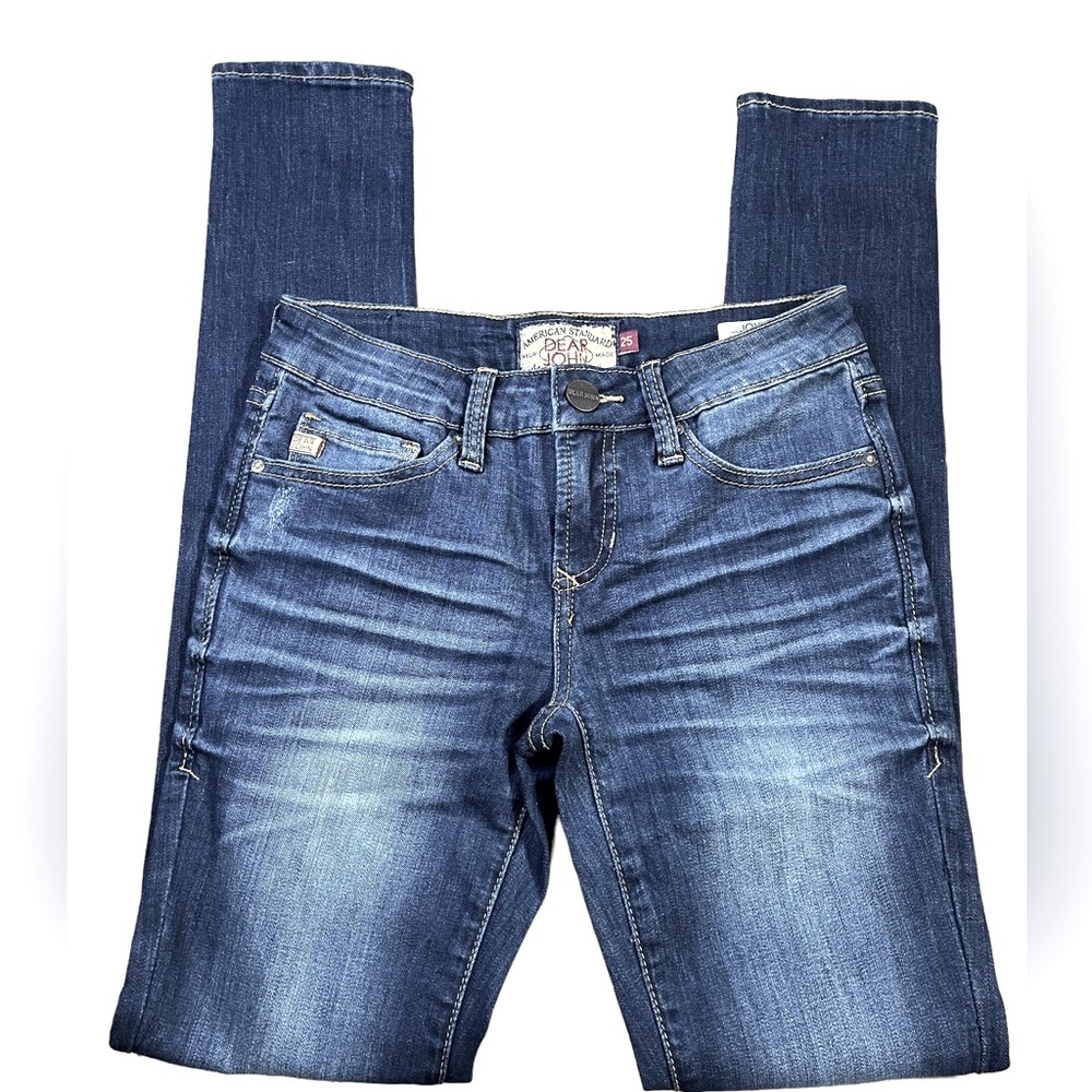 Dear John Joyrich Comfort Skinny Jeans Dark Wash Distressed Denim Womens Size 25